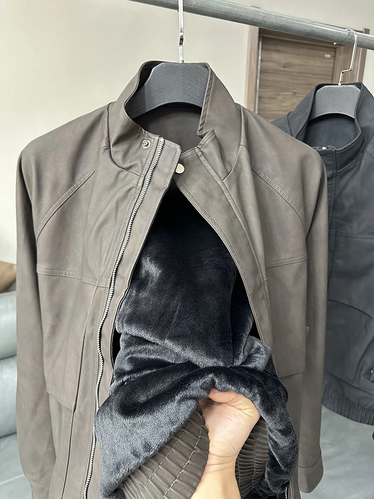 

Retro Fce Lined Thiened Loose Fit Stand Collar PU Leather Jaet Men's Faion Urban Sle Warmth Motorcycle Jaet