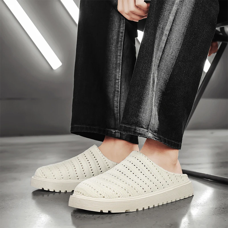 Mesh Thick-soled Half Shoes For Man Mules Platform Closed Toe Slide Sandals Slip On Backless Loafers Men Open Back Casual Shoes