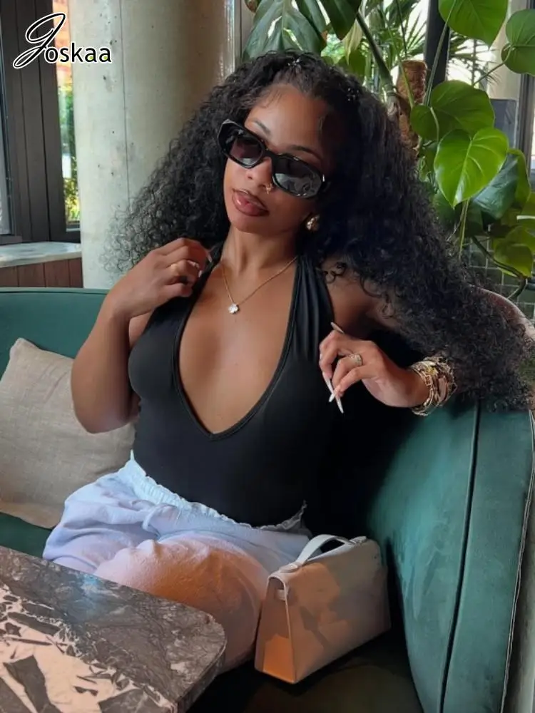 Joskaa 2025 ملابس داخلية نسائية سوداء مثيرة بفتحة رقبة على شكل حرف v عميقة بدون ظهر نحيلة قطعة واحدة ملابس علوية للحفلات والنوادي في منتصف الليل #1