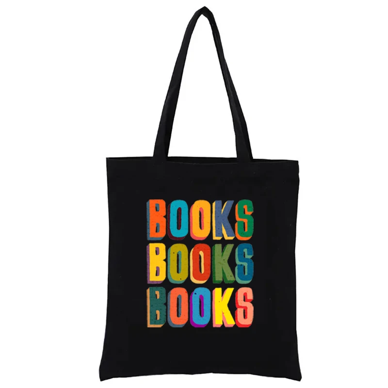 Books Books Books Graphic Shopping Bags Funny Tote Bag Women's Handbag Fashion Handbags Casual Totes Shopper Totebag Eco Canvas