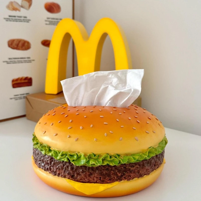 Caja de pañuelos con diseño de hamburguesa, soporte de papel Kraft creativo para decoración para sala de estar, accesorio divertido para el hogar, regalo novedoso de estilo Retro
