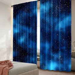 2Pcs Night Sky Curtain Universe Space Galaxy Curtain Night Under The Stars Curtain Apply To Living Room Bedroom Hotel Store