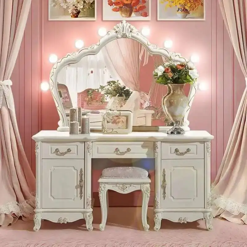 

Wooden European Luxury White Vanity Table Girls Tall Vanity Table Makeup Nordic Penteadeira De Maquiagem Bedroom Furniture