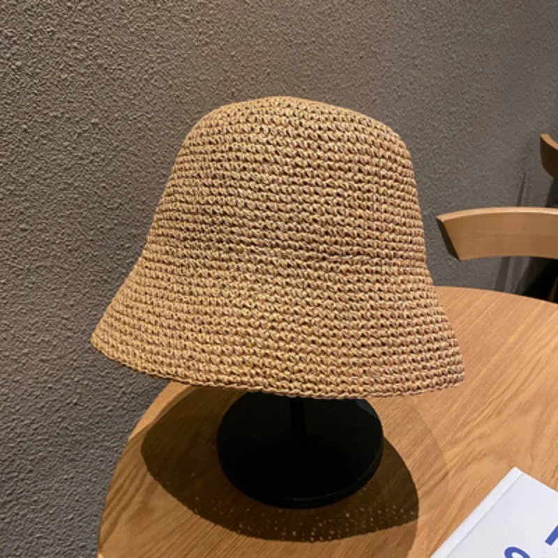 Beach Korean Straw Hat Summer Women Visor Bucket Hat Fisherman Hat Hand Weaving Panama Girl Fishing Chapeau Sun Hats for Women