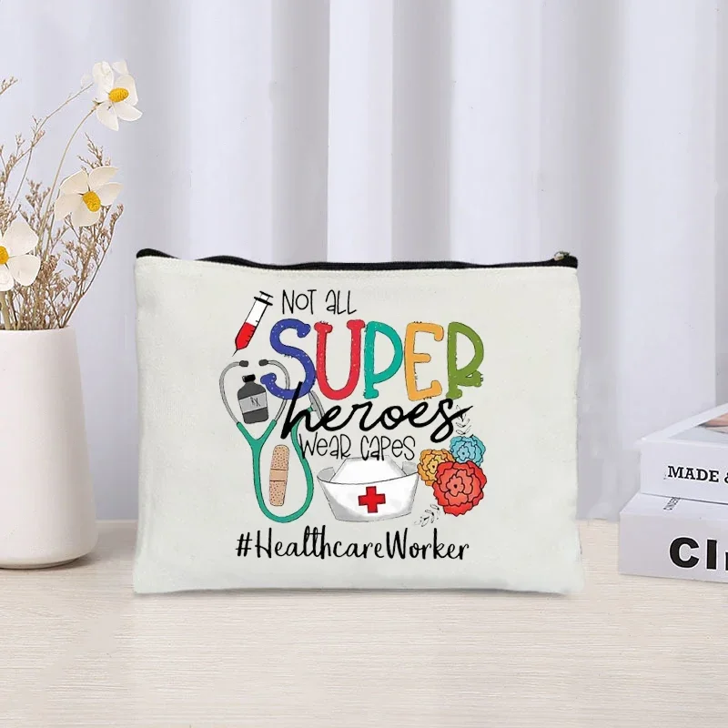 Nurse Gift Makeup Bag Nurse Are Supper Hero Nurse Professional Toiletry Bags Compact Makeup Pouch Compact Cosmetic Storage Cases