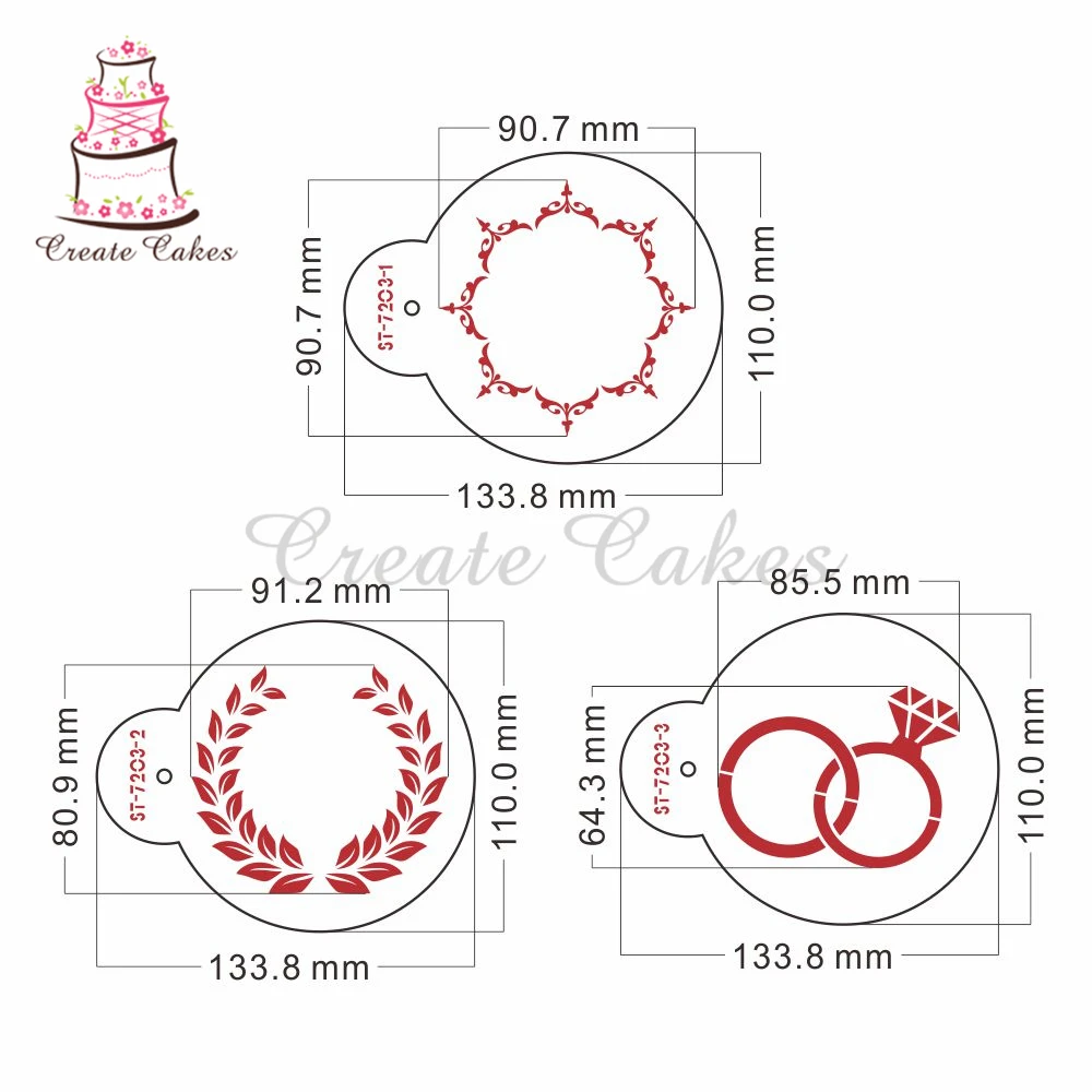 3pcs/set Diamond Ring Stencil for Cookie Decorating Tools Cake Lace Stencils Cake Decorating Fondant Holly Cookie Stencils