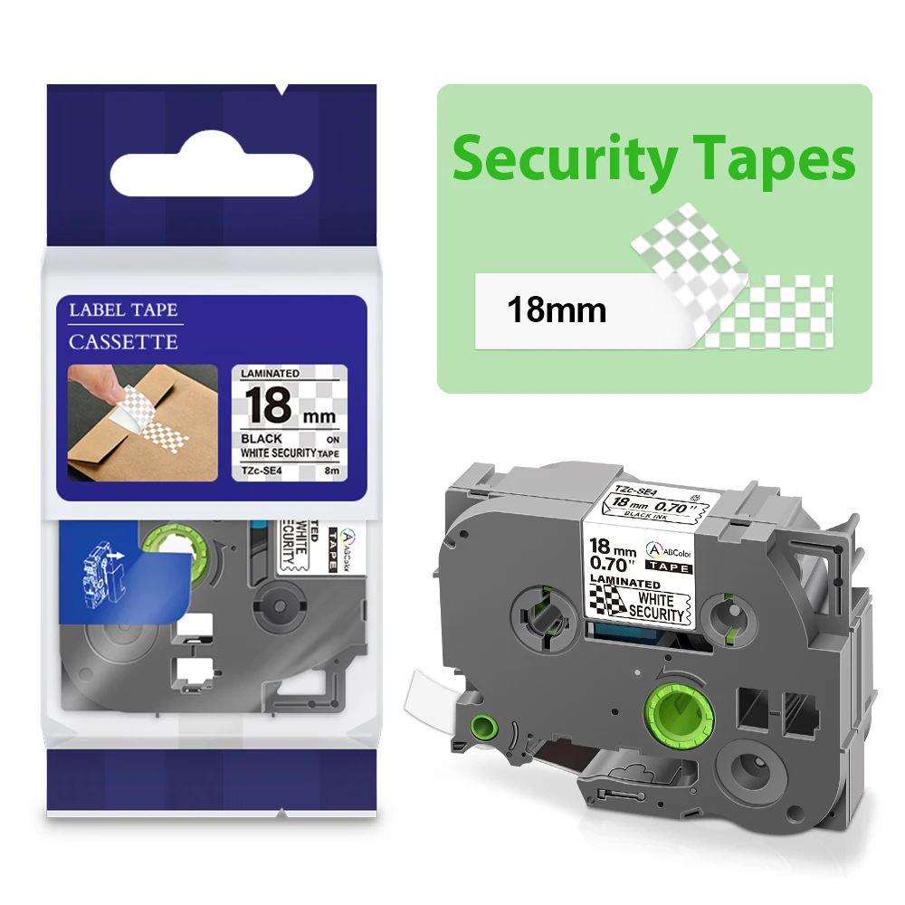 18mm Security Label Tape SE4 Compatible for Brother SE4 Label Cartridge Black on White for Brother P-Touch Label Maker PT-E550W