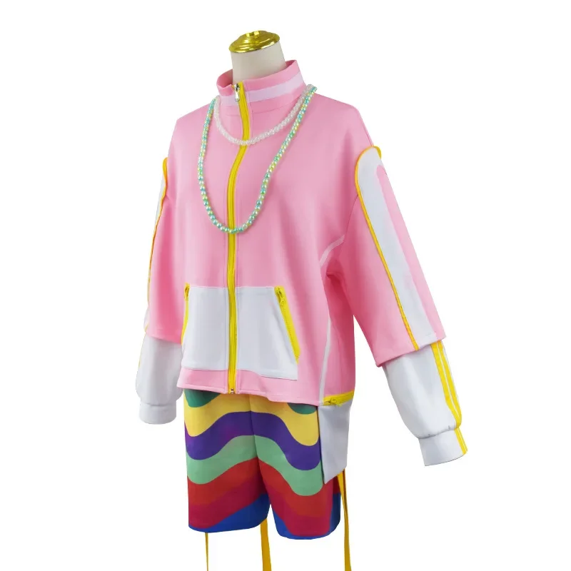 Anime Paradox Live BAE Kantaro Misuji Cosplay Costume Hip Hop Pink Sportswear Coat Rainbow Jacket Shorts Suit Party Halloween