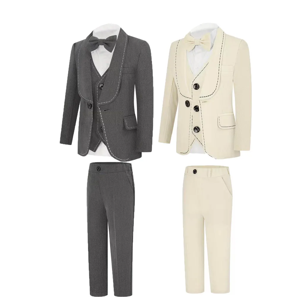 

Детский костюм для мальчиков: куртка, жилет, брюки, галстук-бабочка. Нарядный комплект для вечеринок, свадеб, церемоний, выступлений и фотосессий.