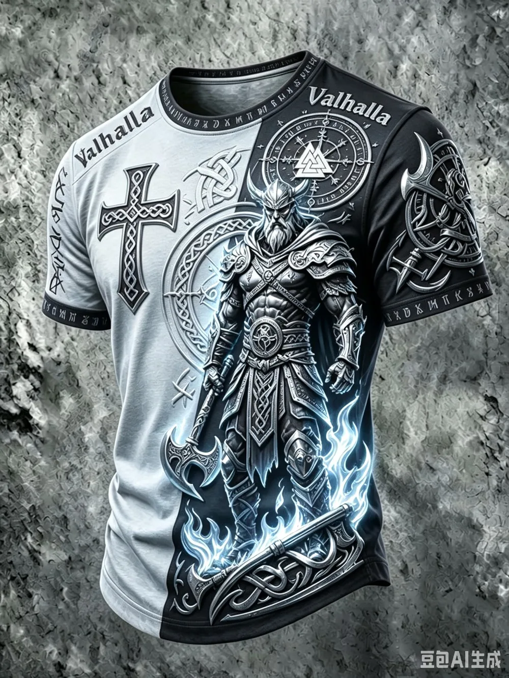 Nordische Mythologie, Valhalla-Krieger, 3D-Druck, lässiges Street-Punk-Outdoor-Fitness-T-Shirt für Herren, große Größen, Eltern-Kind-Top – Detail 7