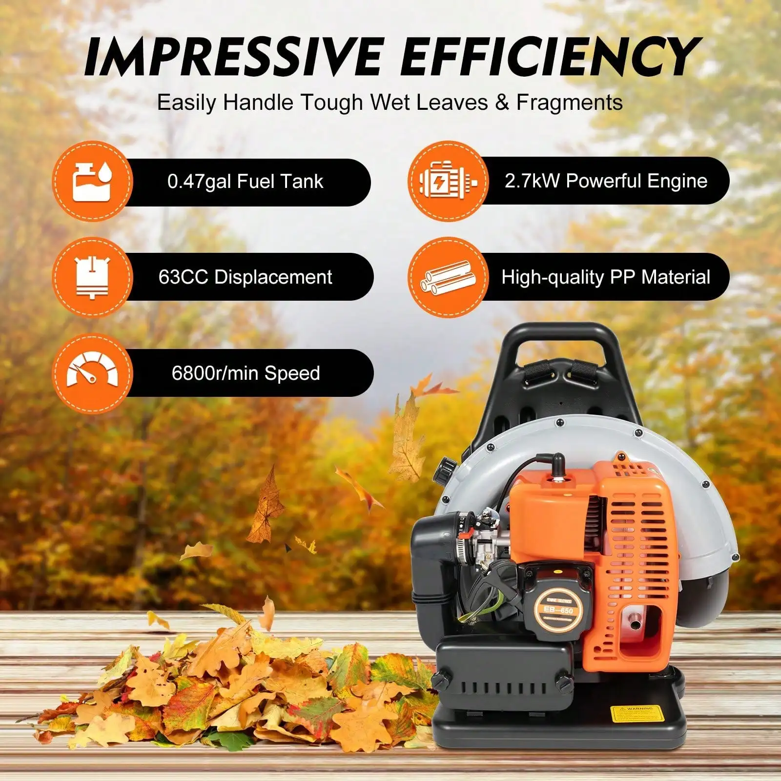 

63cc Petrol Backpack Leaf Blower 2 Stroke Lightweight Air-Cooled Powerful Clearing Performance & Ergonomic Harness System 2.7kW