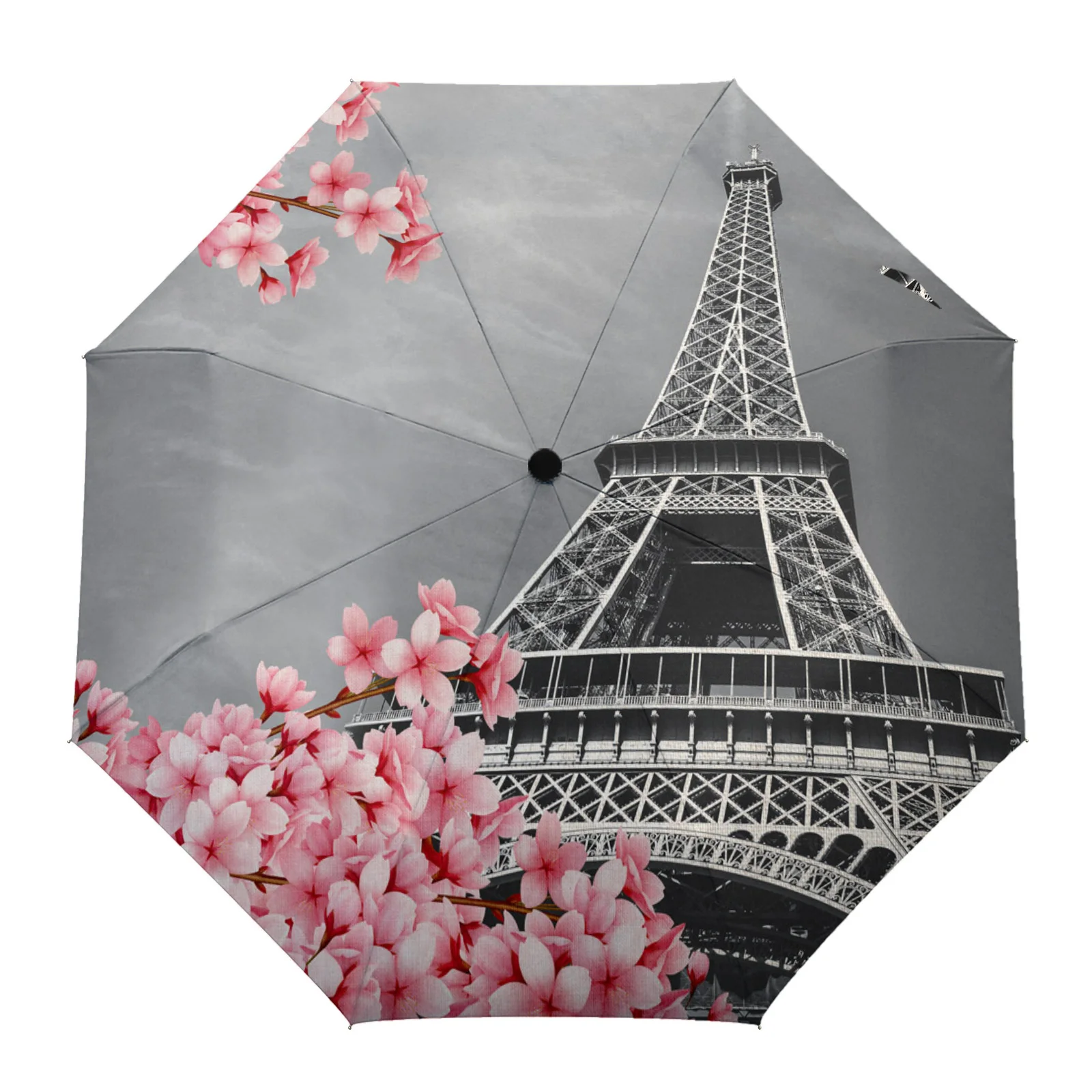 Cherry Blossom Paris Tower Print Women Men Rain Umbrella Three Folding Girl Durable Portable Automatic Umbrellas Gift Parasol