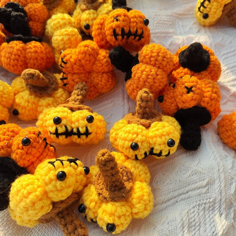 2PCS Crochet Pumpkin Basket For Halloween Decoration Knitting Doll Gift  Party Monster Pumpkin Crochet Bag Accessories