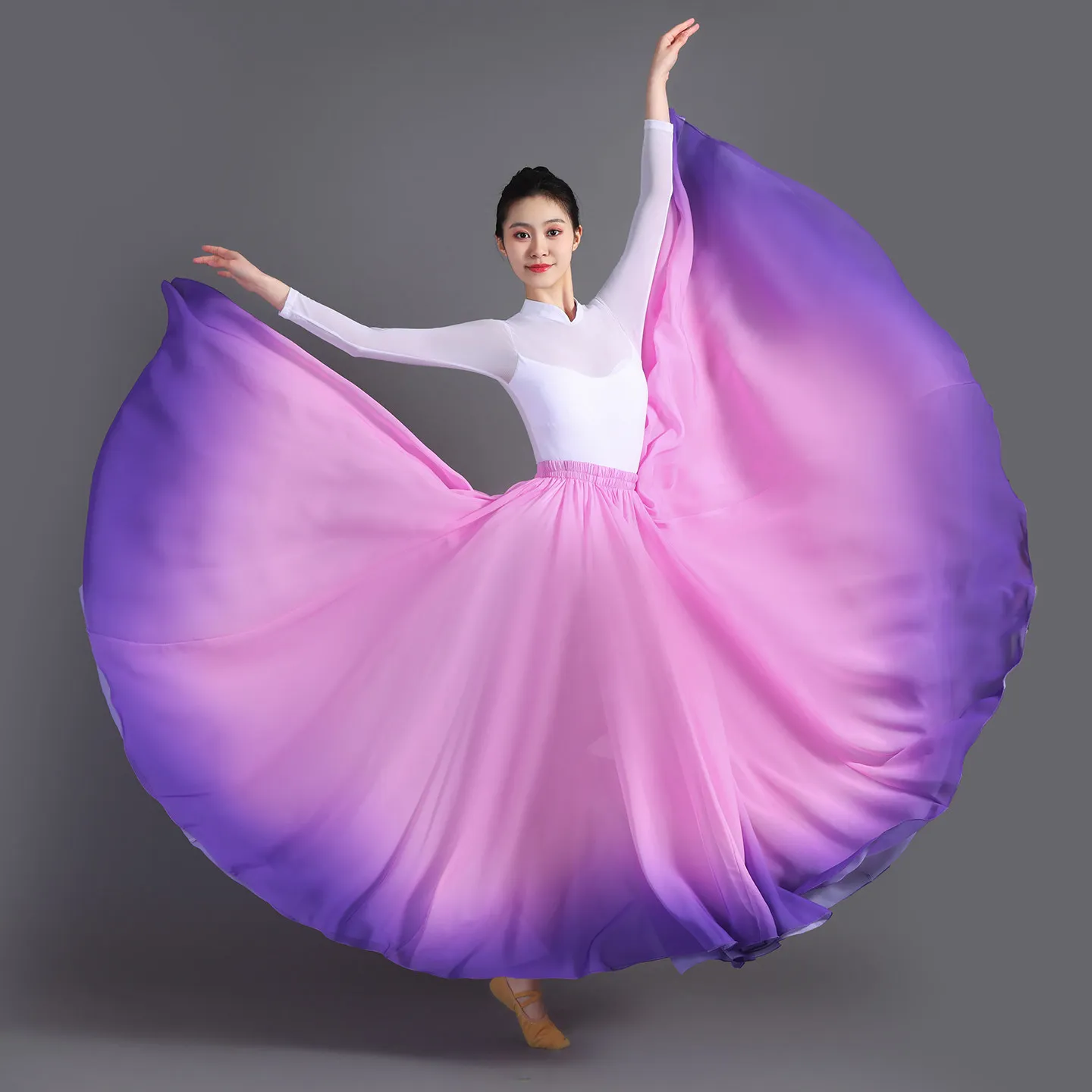 2026 New 720 Degree Gradient Belly Dance Skirt Flowing Long Skirt Women Classical Dance Performance Costume Dancing Skirt