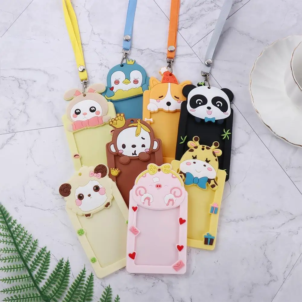

Cute Animal Bus Card School Office Supplies Work Card with Rope Protector Cover Silicone ID Badge Card Holder
