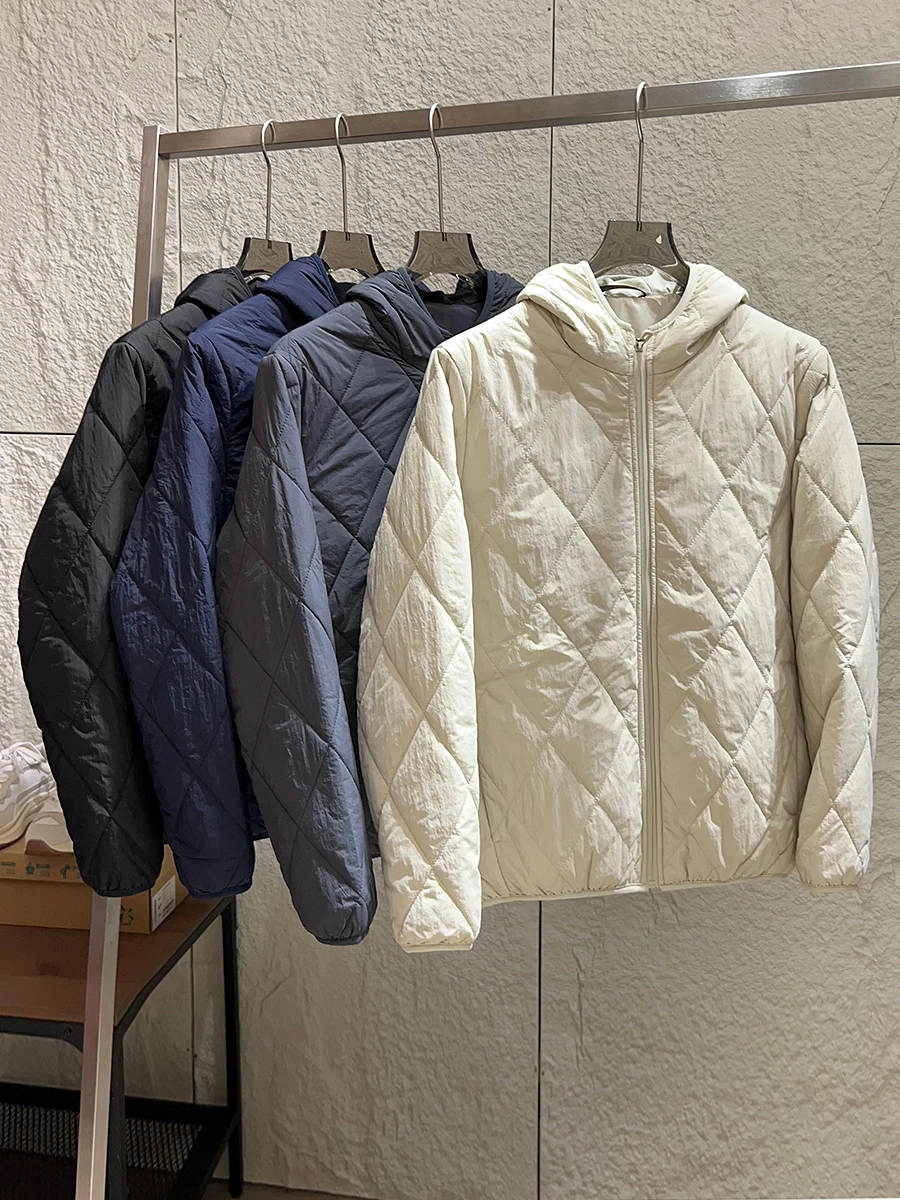 High Efficiency Warmth Silk Filled Diamond Pattern Cotton Jacket for Men Outdoor Windproof Couple Style Long Sleeve Zipper Cl...