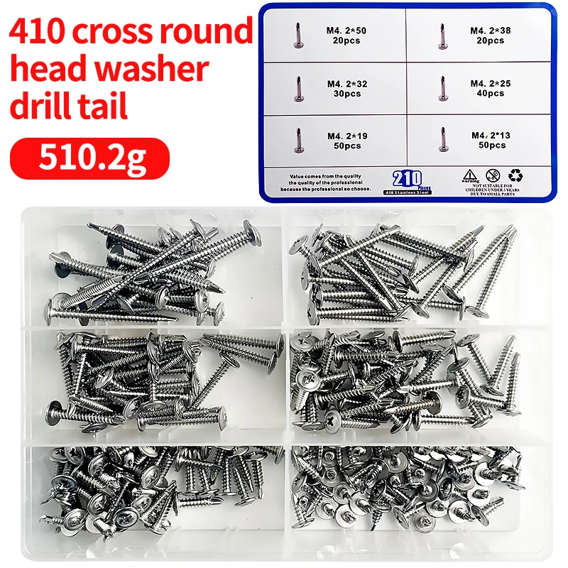 210pcs/Box Stainless Steel Cross Wood Screws Pan Head Self-tapping Screw Thread Self Tapping Bolt M4.2 Dovetail Screw