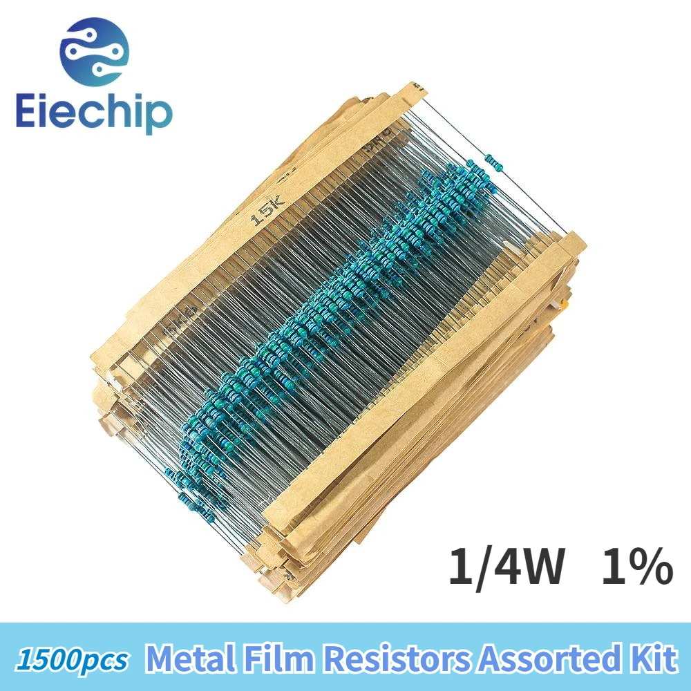 

1500PCS 1/4W Resistance 1% Metal Film Resistor Assortment Kit Set 75Values Each 20PCS 1R-10M Ohm Resistance Pack Kit