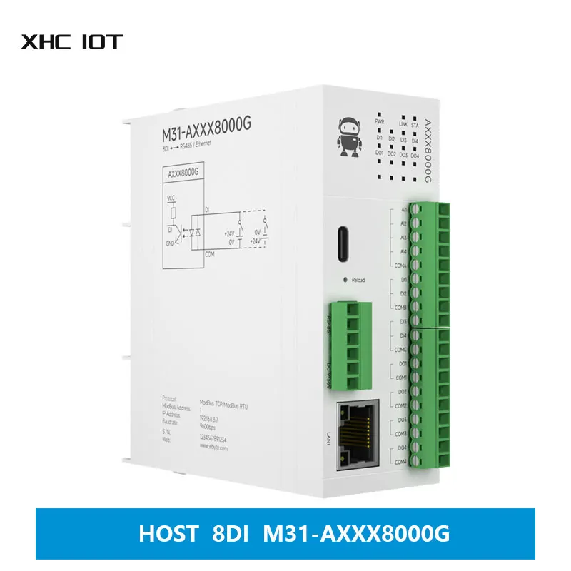 8DI Distributed Remote IO Module RS485 RJ45 Analog Switch Acquisition Host Module Modbus XHCIOT Free Splicing M31-AXXX8000G