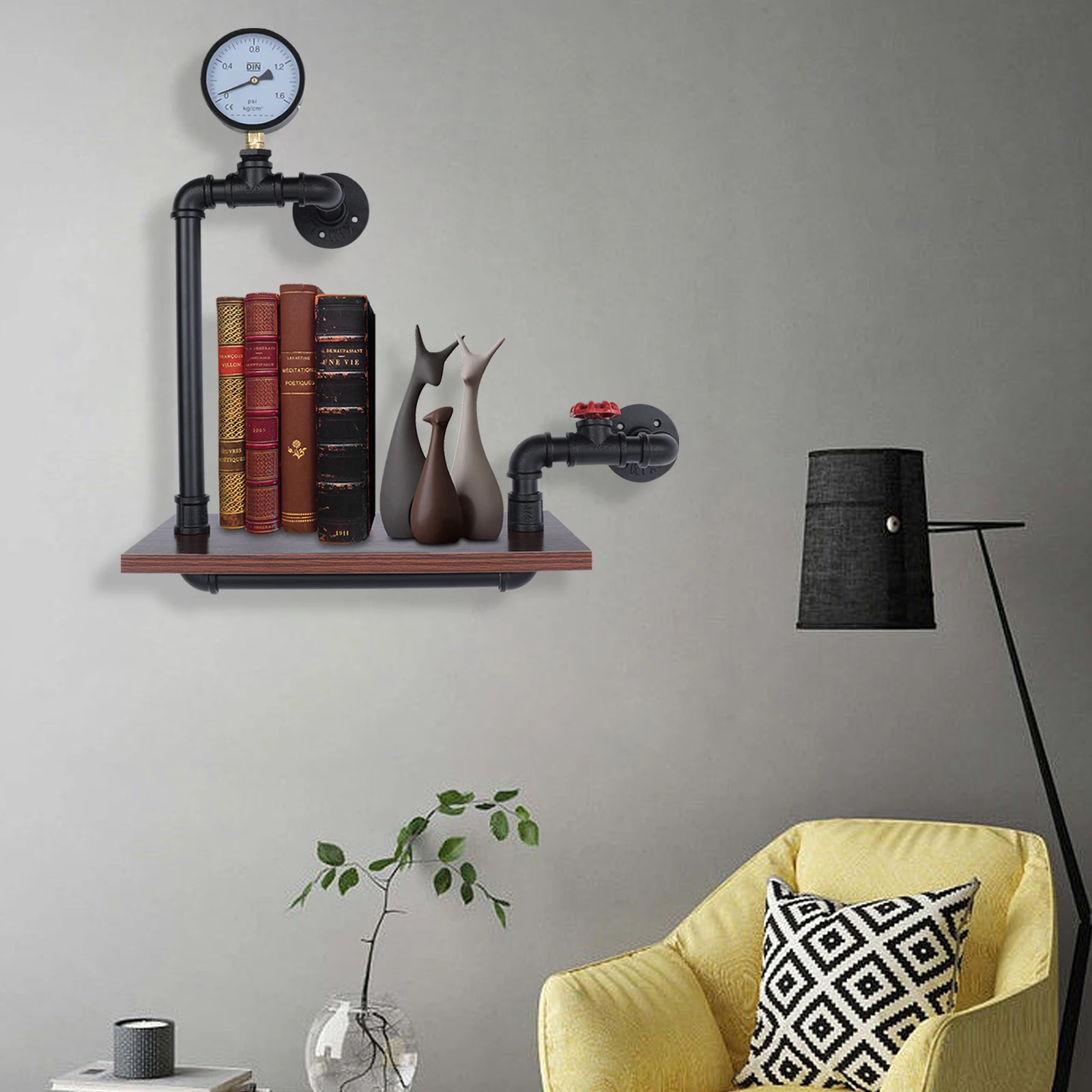 Industrielles 1-stufiges Wandregal aus hochwertigem Material, rustikales Regal, platzsparend, korrosionsbeständig, für Wohnzimmer/Schlafzimmer/Küche – Detail 7