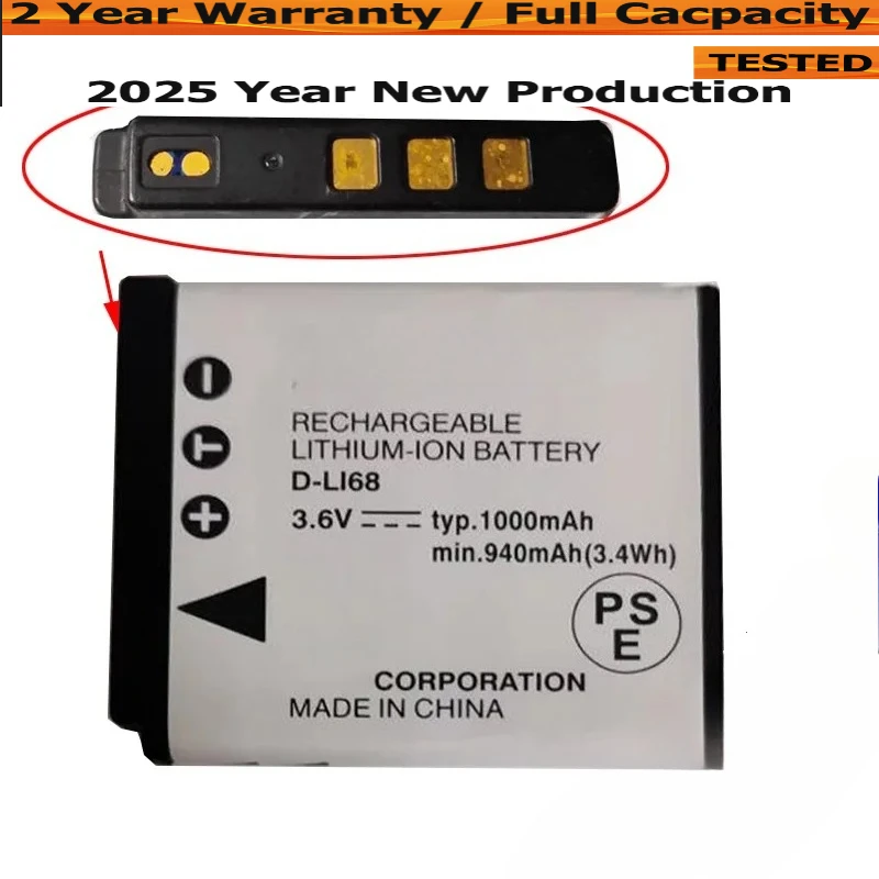 Brand New Battery For Pentax Q10 D-Li68 Q10 Q7 VS20 A36 S12 Camera Battery Capacity 1000mAh 3.6V High Quality