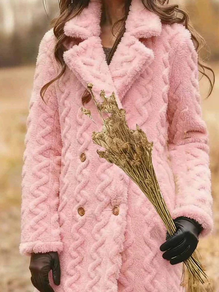 

Повседневное жаккардовое женское пальто из кораллового флиса, модное тонкое пальто с лацканами и длинными рукавами, осень-зима, новое однотонное теплое пальто