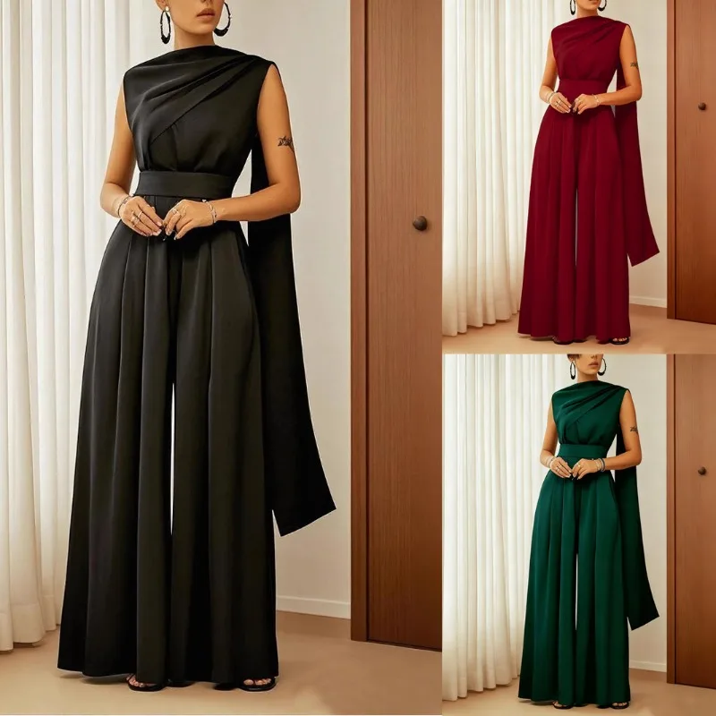 

Elegant Women Corset Jumpsuit Loose Sleeveless O Neck Wide Leg Trousers Chic Wedding Guest Romper Overalls One Piece Outfits