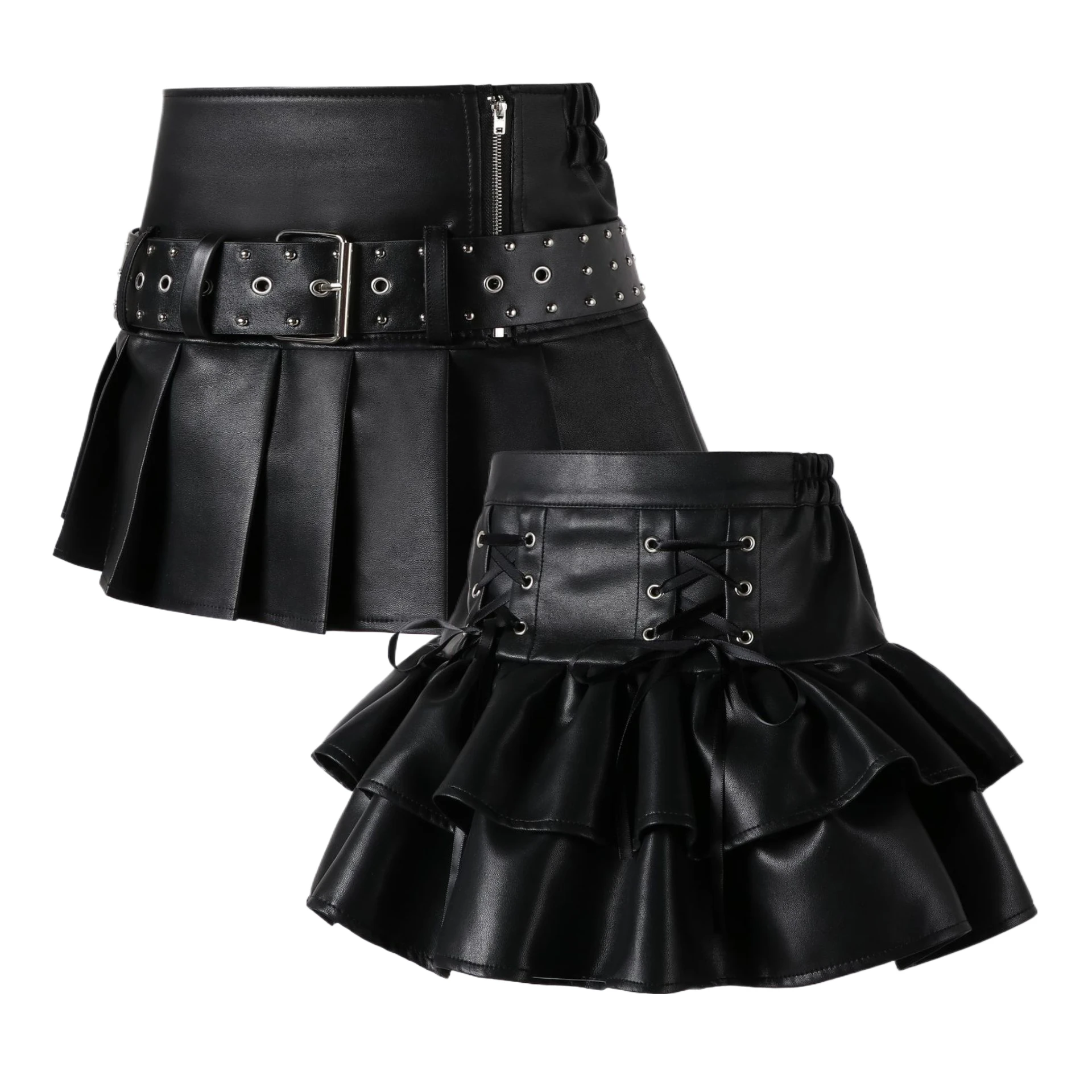 

Teen Girls Faux Leather Ruffle Skirt Corset Waist Mini Skirt Punk Gothic Streetwear Cosplay Party Outfit Sweet Cool short Skirt