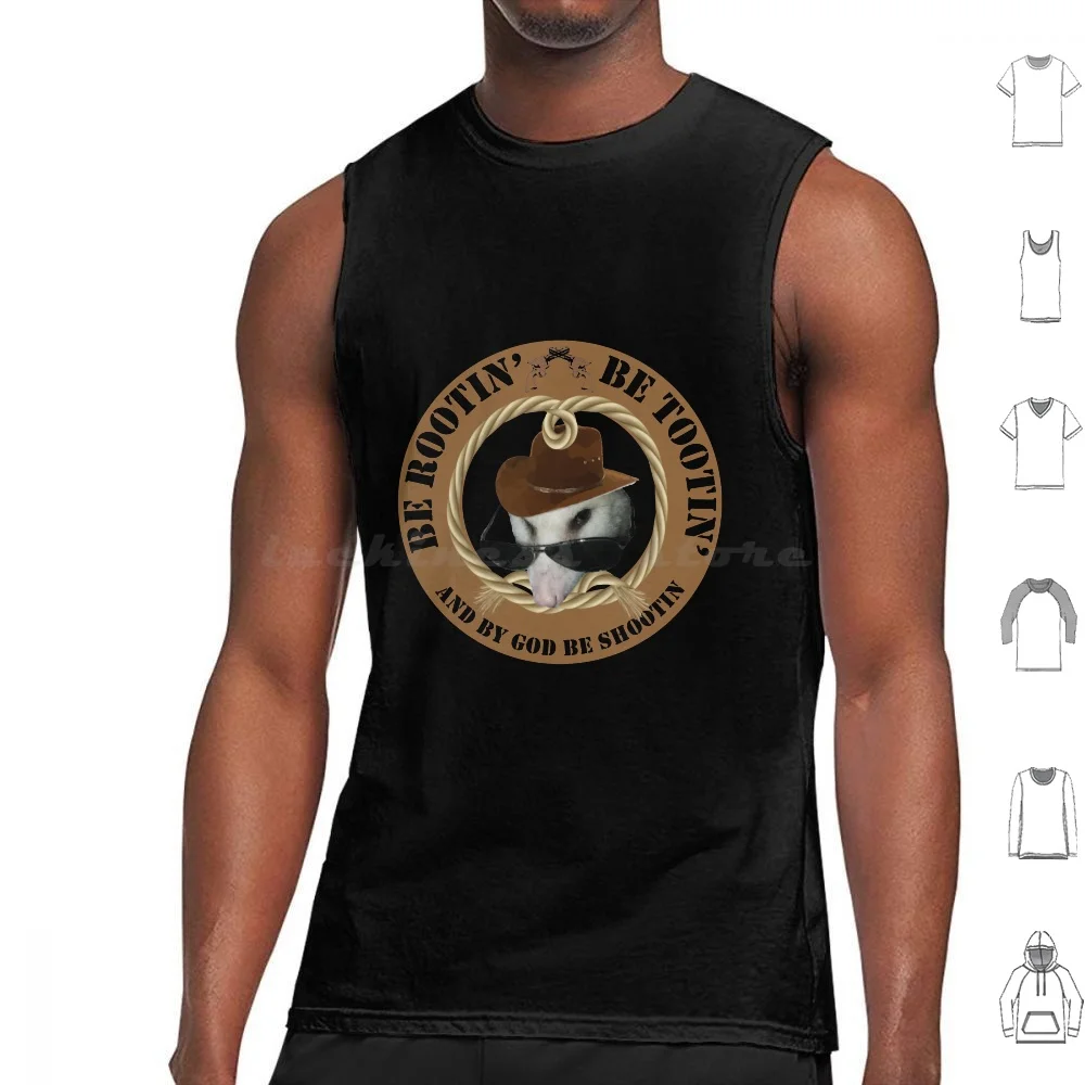 Tootin Possum Cowboy Tank Tops Print Cotton Possum Cute Awesome Opossum Live Fast Eat Trash Star Stripes Vintage Tootin