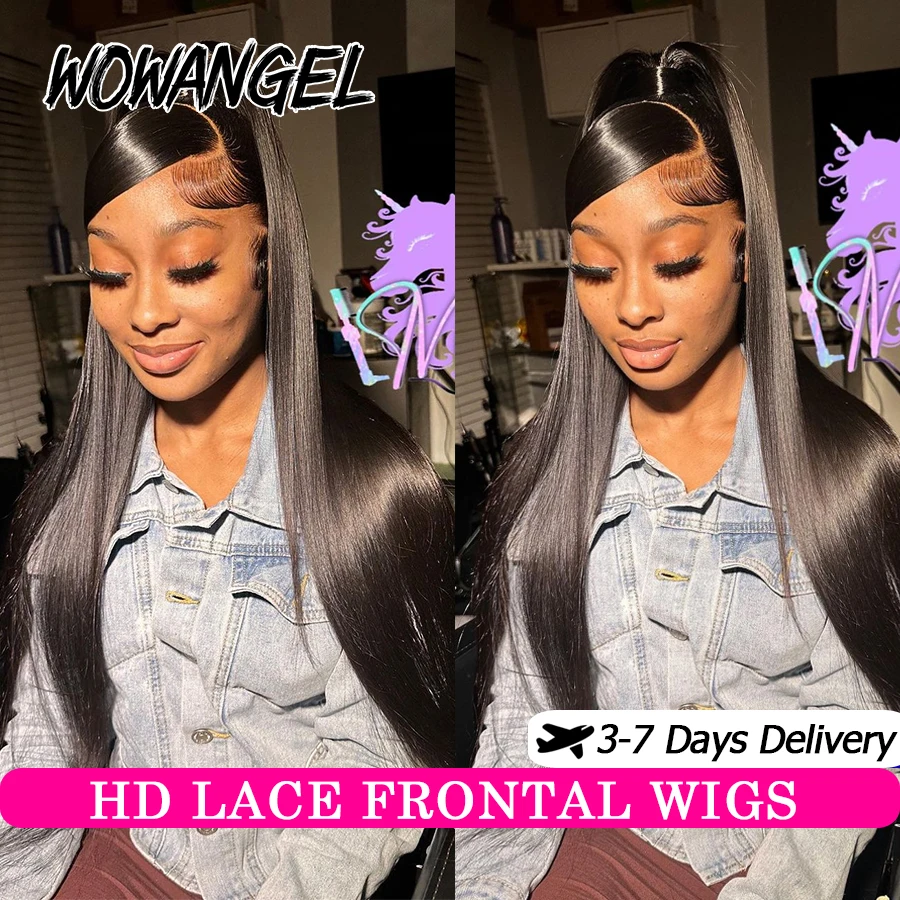 

Wow Angel 250% 13x6 Human Hair Lace Frontal Wigs Silk Straight Pre Plucked HD Lace Wigs Melt Skins 34in Deep Parting For Women