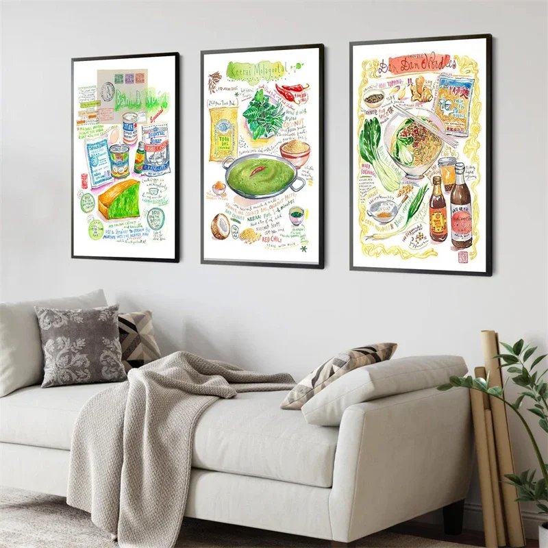 Recetas Asiáticas, Empanadillas Coreanas y Japonesas, Arte de Cocina, Decoración, Pintura de Acuarela, Póster de Arte para Cocina, Estética