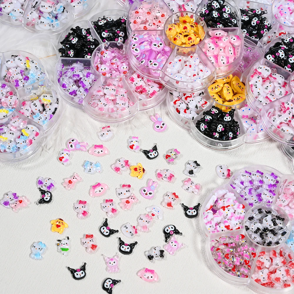 70pcs/lot Hello Kitty DIY Nail Art Jewelry Decor Kawaii Kuromi Charms For Manicure DIY Nail Parts Nail Charms Toy Gift for Girls