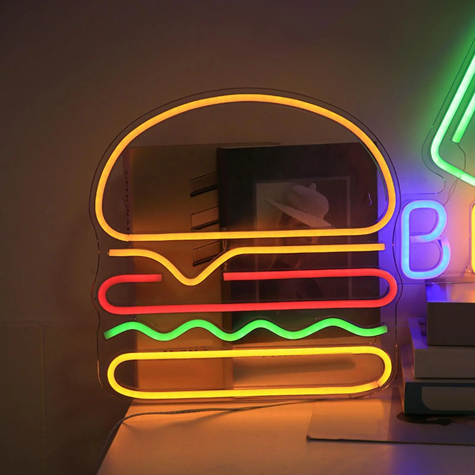 

Hamburger LED Neon Light USB Powered Atmosphere Lamp Shop Sign Night Light Hamburger Neon Sign for Bar Home Shop Room Restaurant