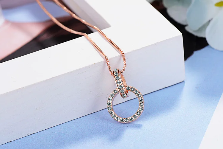 Moissanite Necklace for Women 925 Sterling Silver D VVS1 Lab Diamond Double Circle Connected Pendant Luxury Fine Jewelry Gift