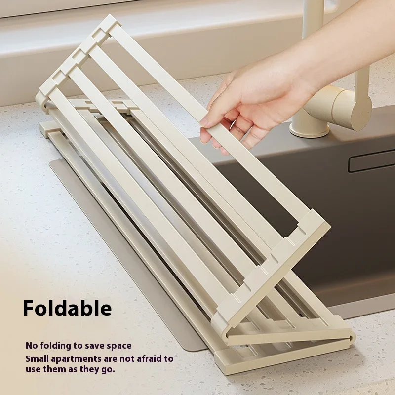 304 stainless steel kitchen drain rack, foldable sink, drain basket, sink storage rack, roller shutter, silicone drain pad