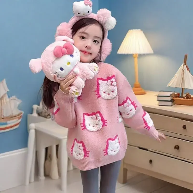 

Sweet Anime MINISO Fashion Long Sleeve Sweater Children Cute Cartoon Kawaii Fleece Thickened Princess Clothing Gifts for Girls