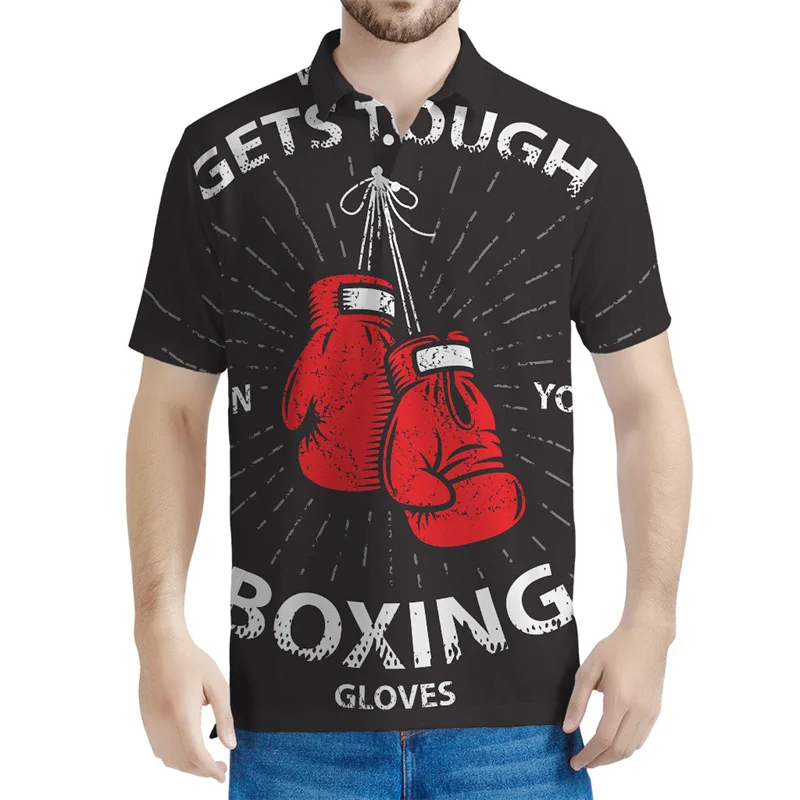 Fashion Boxing Gloves Pattern Polo Shirt Men Summer Street Short Sleeves Tees Casual 3d Printed Cartoon Tee Shirts Male Clothes