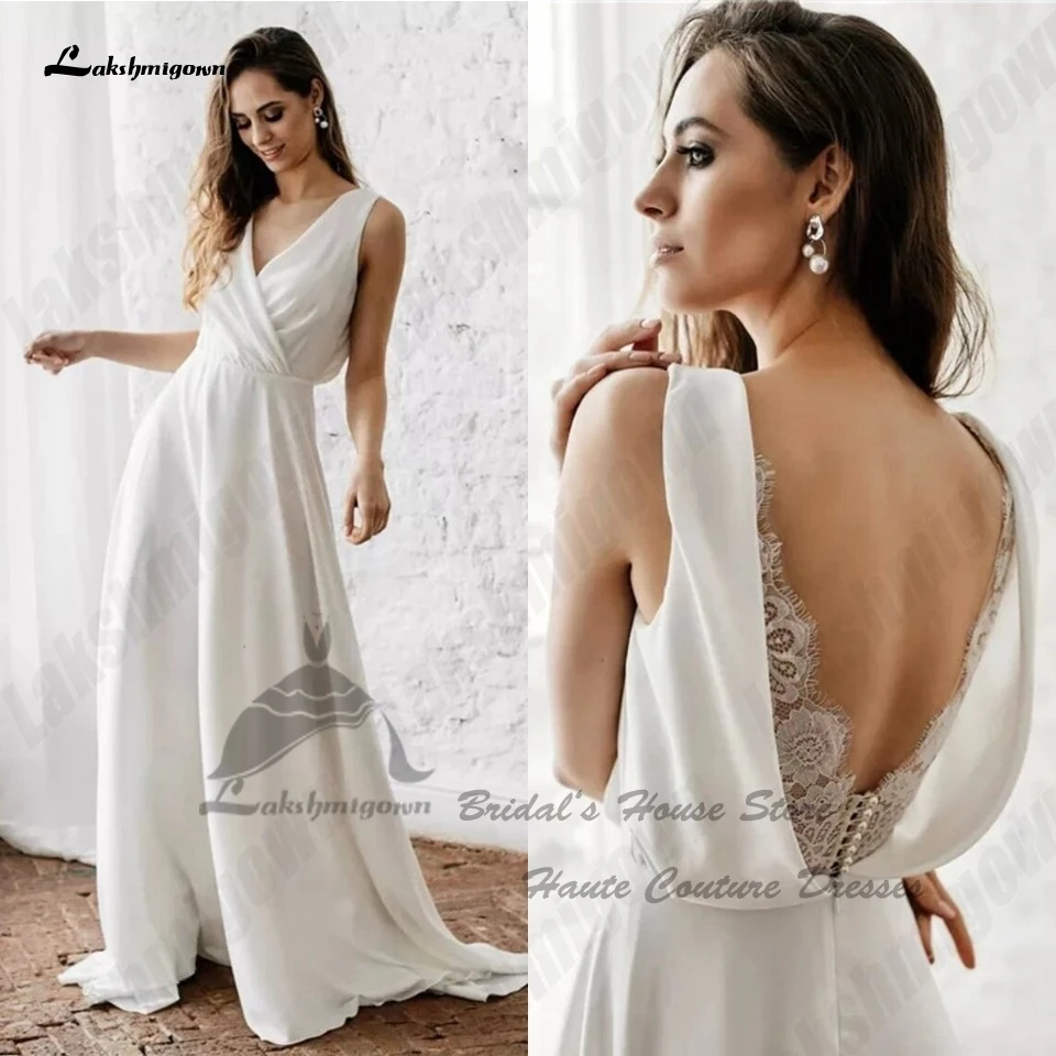

Женское атласное платье с рюшами Lakshmigown, мягкое пляжное платье невесты трапециевидной формы с открытой спиной, лето 2023