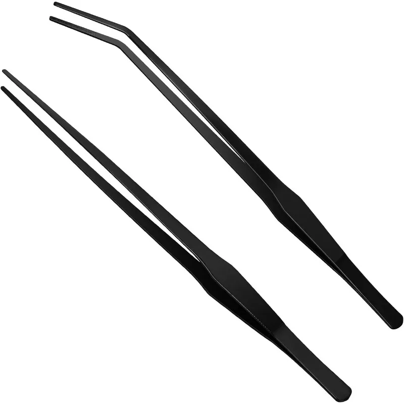 Black Stainless Steel Curved Aquarium Tweezers Aquarium Plants Tweezer Straight Fish Tank Cleaner Aquarium Accessories