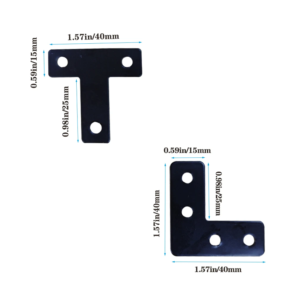 8pcs black flat bracket,  iron bracket bracket heavy duty, metal L-bracket , right Angle bracket repair plate with screws,