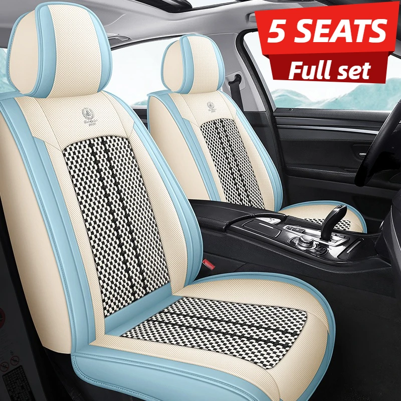 

5-Seater Full Set, Exquisite and Luxurious, Cool and Breathable, Fully Enclosed Ice Silk Car Seat Covers, Durable and Easy to Care For, Suitable for All Seasons, Available in Multiple Colors, Suitable for Most 5-Seater Cars Such as Sedans, Suvs, Pickup Tr