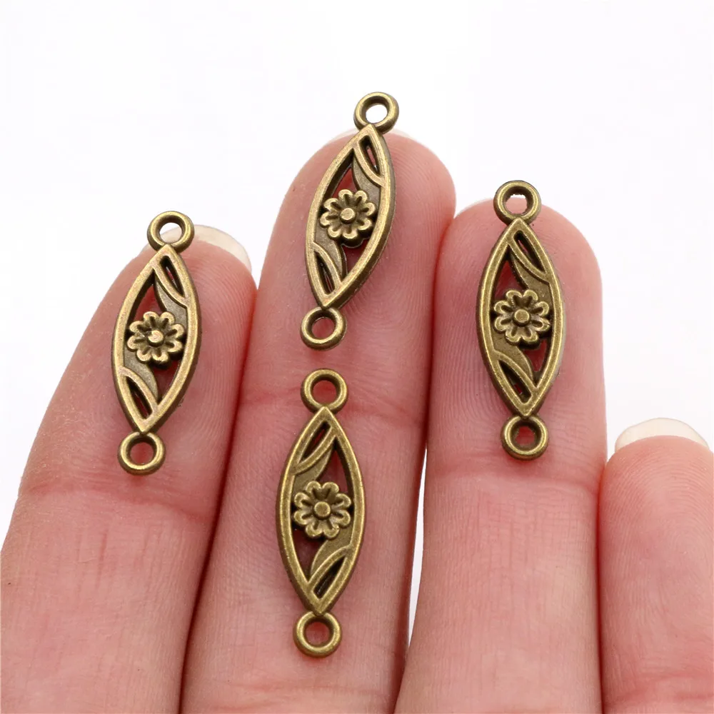 23x7mm 20pcs Antique Bronze and Antique Silver Plated Flower Style Connector Handmade Charms Pendant:DIY for bracelet necklace
