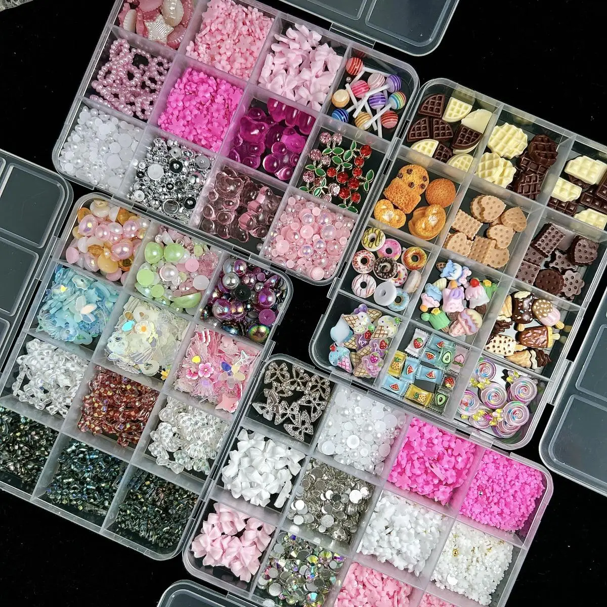 1 caja de resina 3D de varios estilos, lazos para galletas y dulces, accesorios para decoración de uñas, flores coloridas, perlas, suministros para manualidades DIY