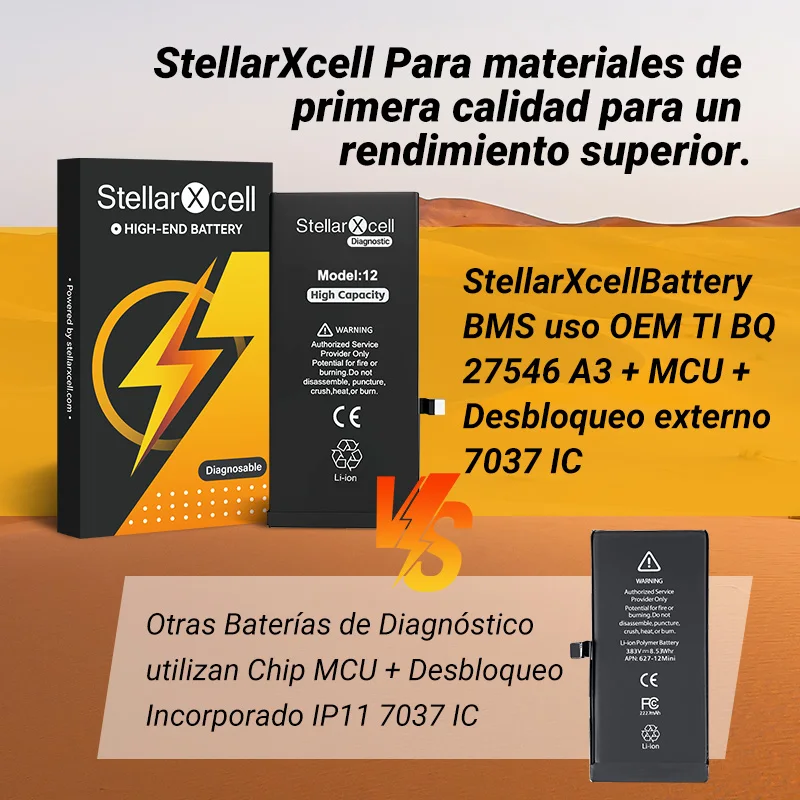 Batería de diagnóstico StellarXcell con mensaje de pieza genuina para iPhone 12mini 13Pro 14Plus 15Promax, reemplazo 5