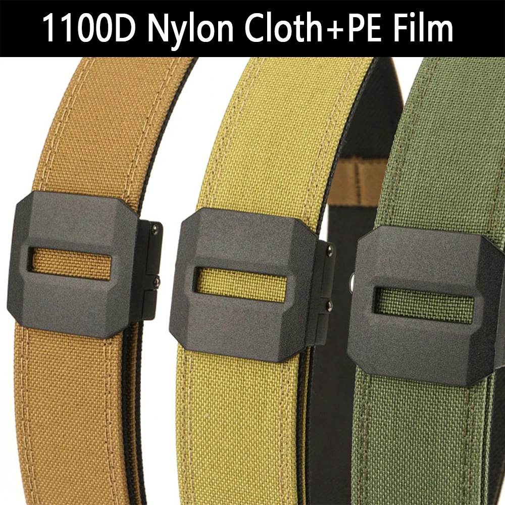 TUSHI New Hard Tactical Belt for Men Metal Automatic Buckle IPSC Gun Belt 1100D Nylon Military Belt Outdoor Sports Girdle Male