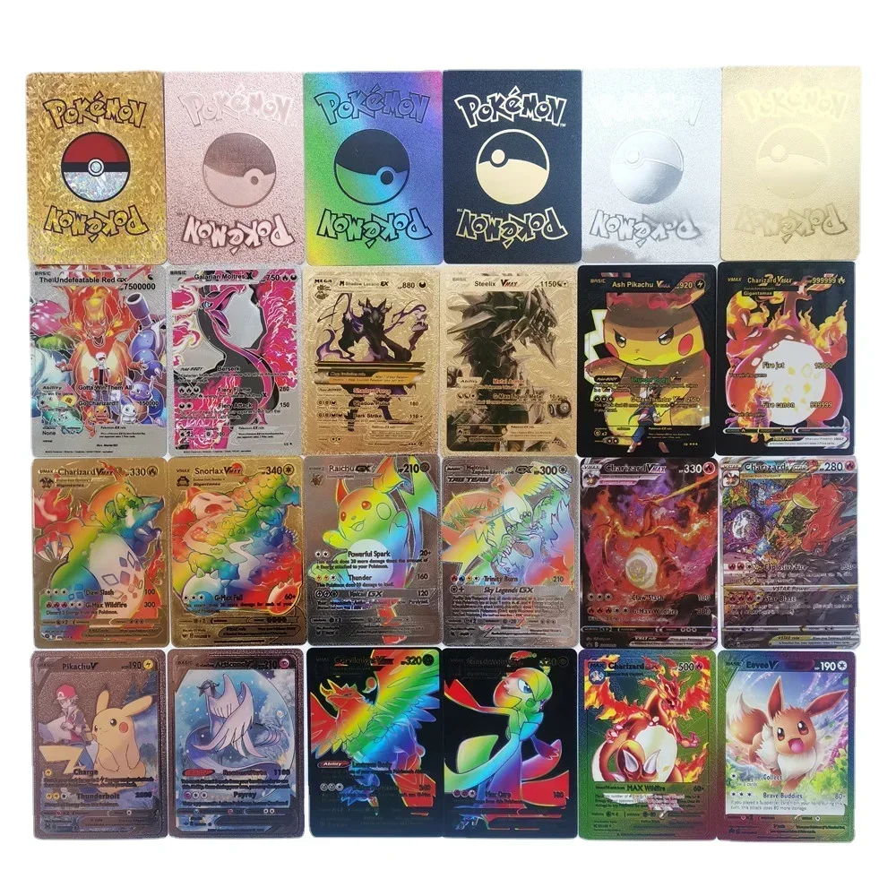 Cartas de Pokémon en caja de 10 piezas, lámina dorada, dorada, Vmax, Vstar V, Energy, Charizard, Pikachu, serie rara, entrenador de batalla, novedad