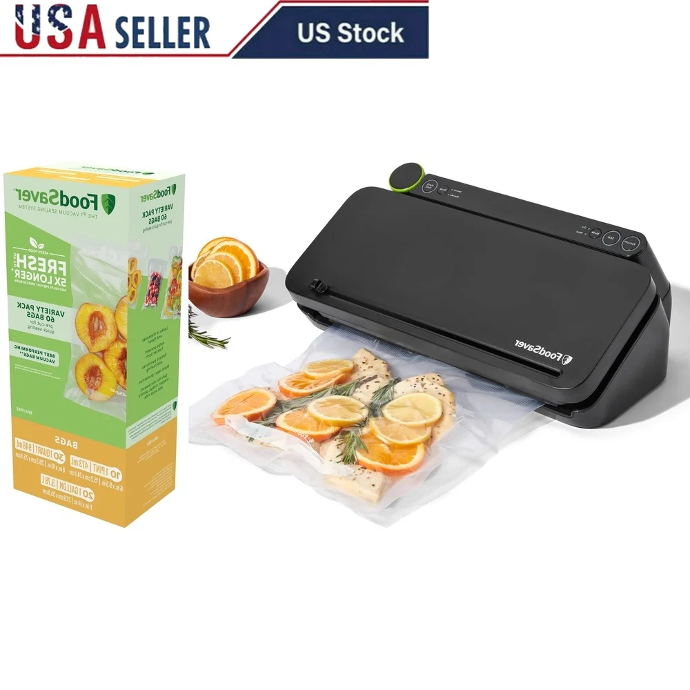 

Multi-Use Vacuum Sealer Food Preservation System with Custom Settings Roll Storage and Variety Pack Bags Kitchen Use