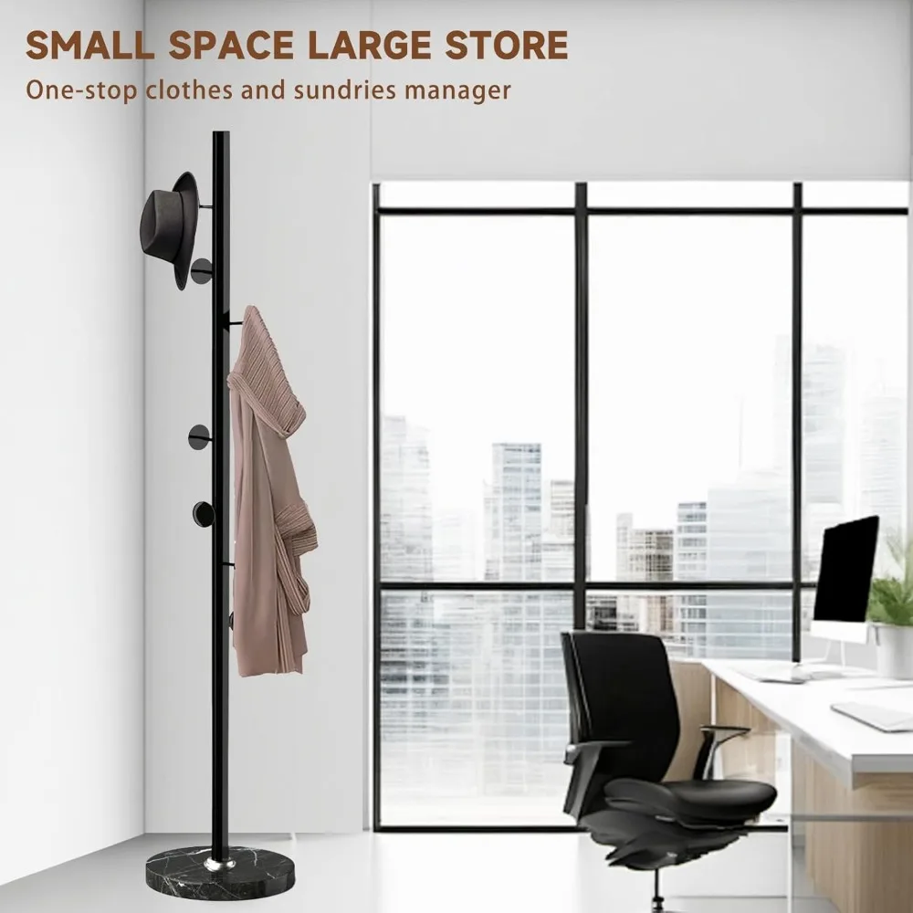 رف معطف معدني قائم بذاته مع قاعدة من الرخام الطبيعي، شماعة قوية على شكل شجرة للقبعات والمعاطف عند المدخل