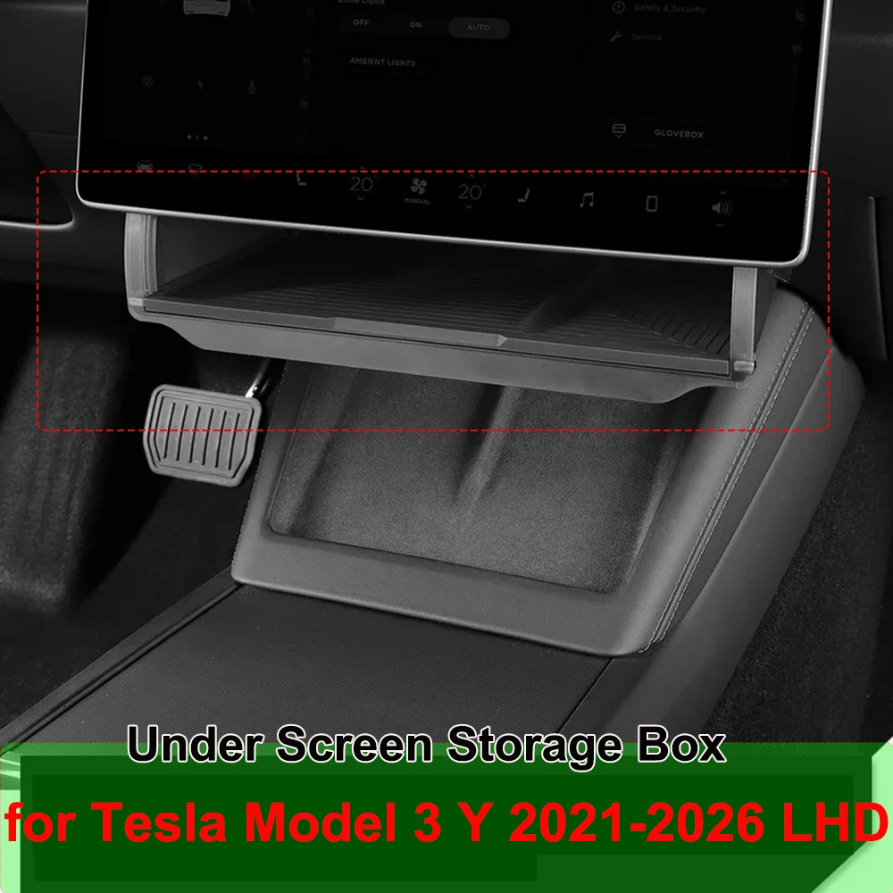 Boîte de rangement cachée sous écran derrière l'écran, étui organisateur de Console centrale pour Tesla modèle Y Juniper 2026 modèle 3 Highland 2025