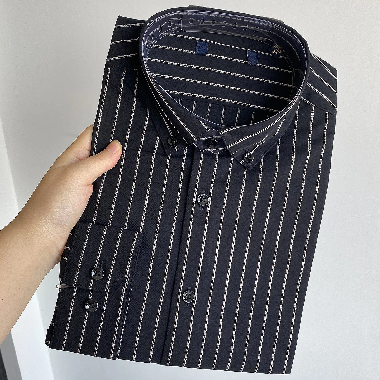 

H-Home Color Woven Stripes Men's Casual Long Sleeve Shirt Business Commute Versatile Polyester Blend Breathable Standard Fit